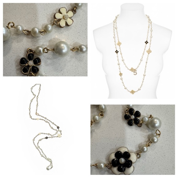 Jewelry - Delicate Pearl & Flower Long Necklace - Gold Tone